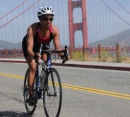 Annette on the bike portion of Escape from Alcatraz triathlon