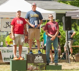 3 men stand on awards podium at Maine triathlon