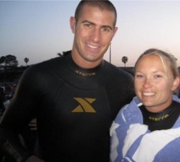 Husband and wife after swim at Ironman Arizona