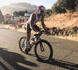 Mikey heads out on the bike portion of Ironman Santa Rosa.